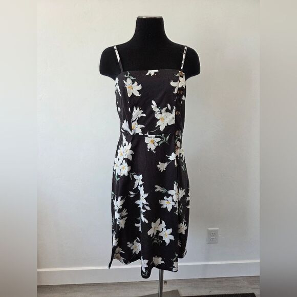 Floral Print Sundress Lillies Lily Flower Black Square Neck Y2K 90s Hippie Small - Picture 2 of 9